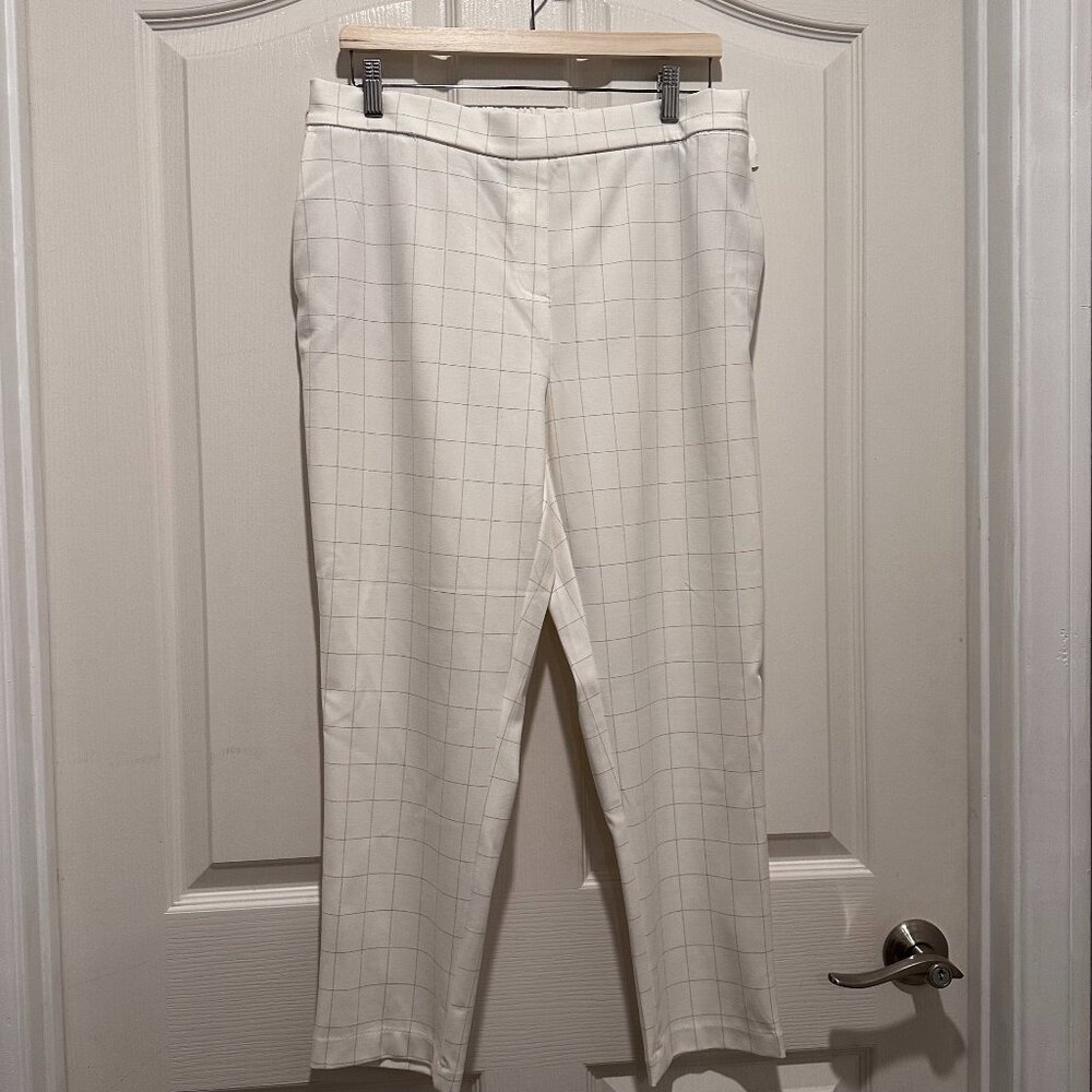 NWT - Rachel Zoe Women Pants Windowpane Elastic Waist Plaid Size 12 Ivory/White
